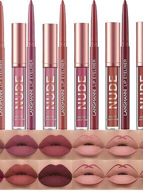 12Pcs Matte Liquid Lipstick and Lip Liner Set, Lip Makeup Combo (Set A)